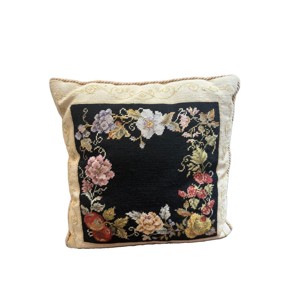 Tracy Porter Needlepoint Pillow Floral Throw Cushion Vintage Home Collection 18"